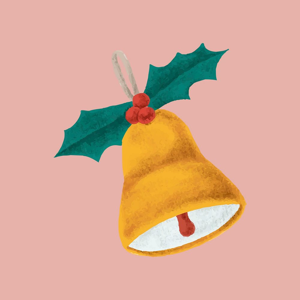 Bell with Christmas leaf psd illustration