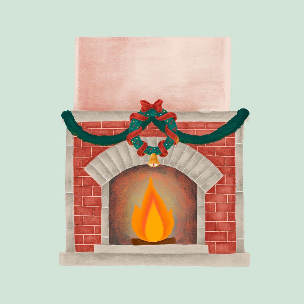 Christmas decorated fireplace drawing psd