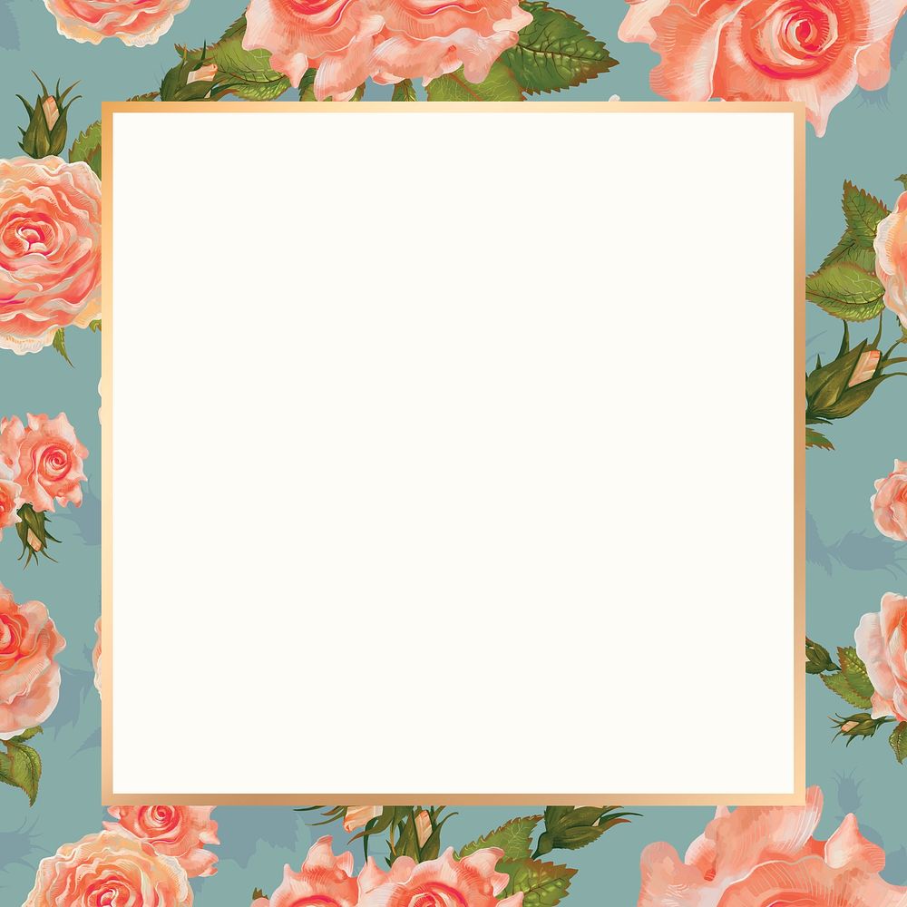 Gold square garden rose flower frame design resource 