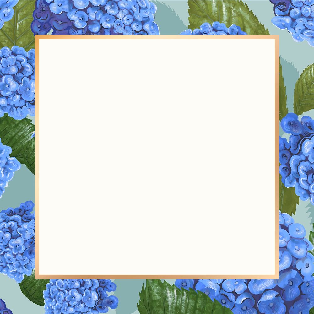 Gold square hydrangea flower frame design resource 