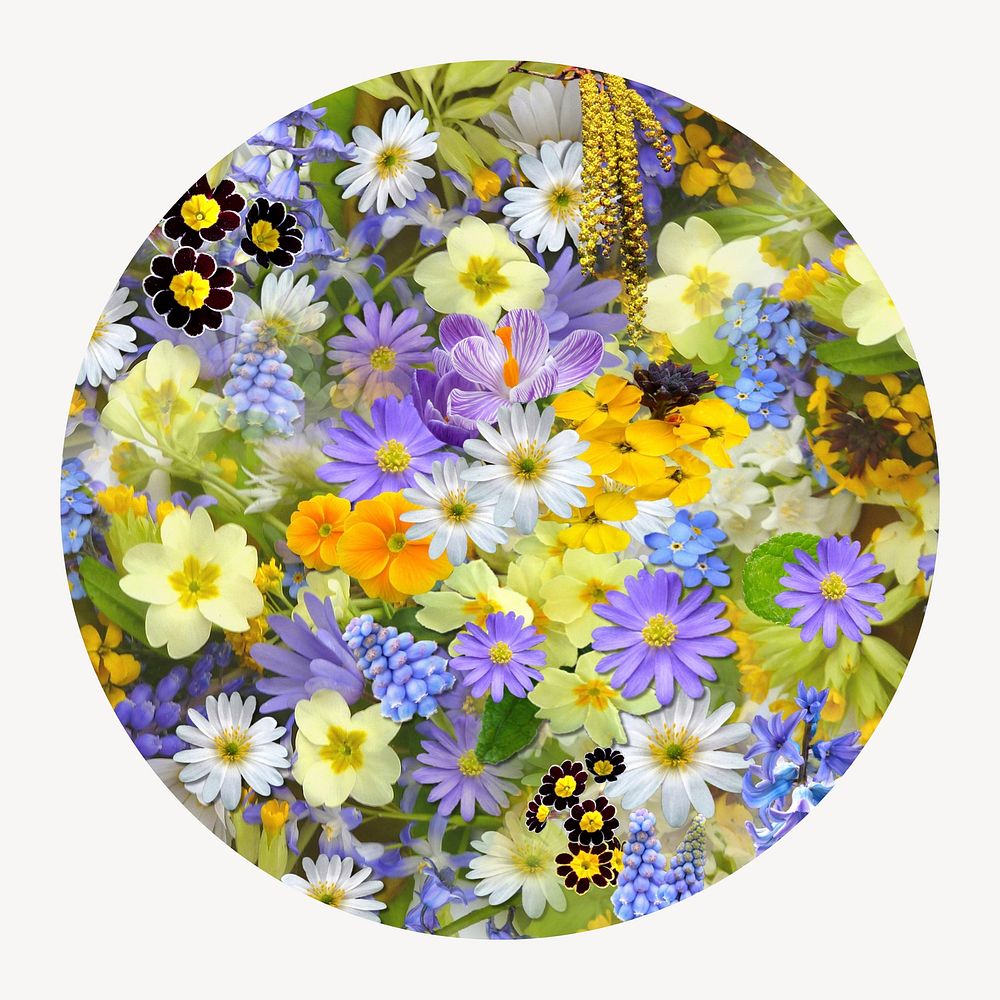 Colorful flowers circle shape badge, Spring photo