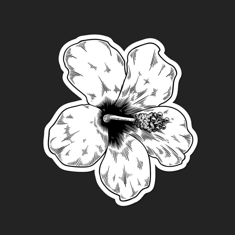 Black and white hibiscus flower sticker with a white border vector