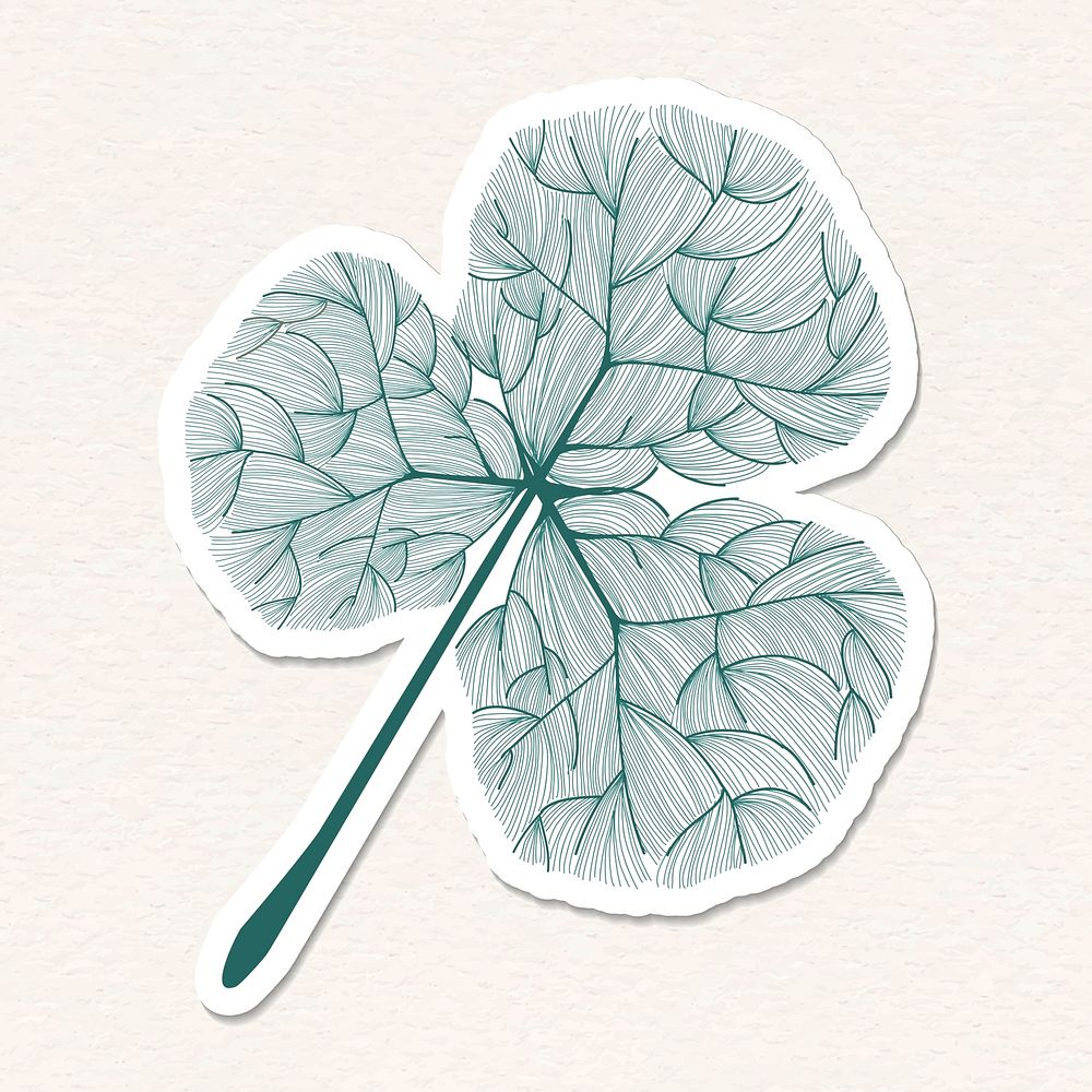 Doodle green clover leaf sticker with a white border vector