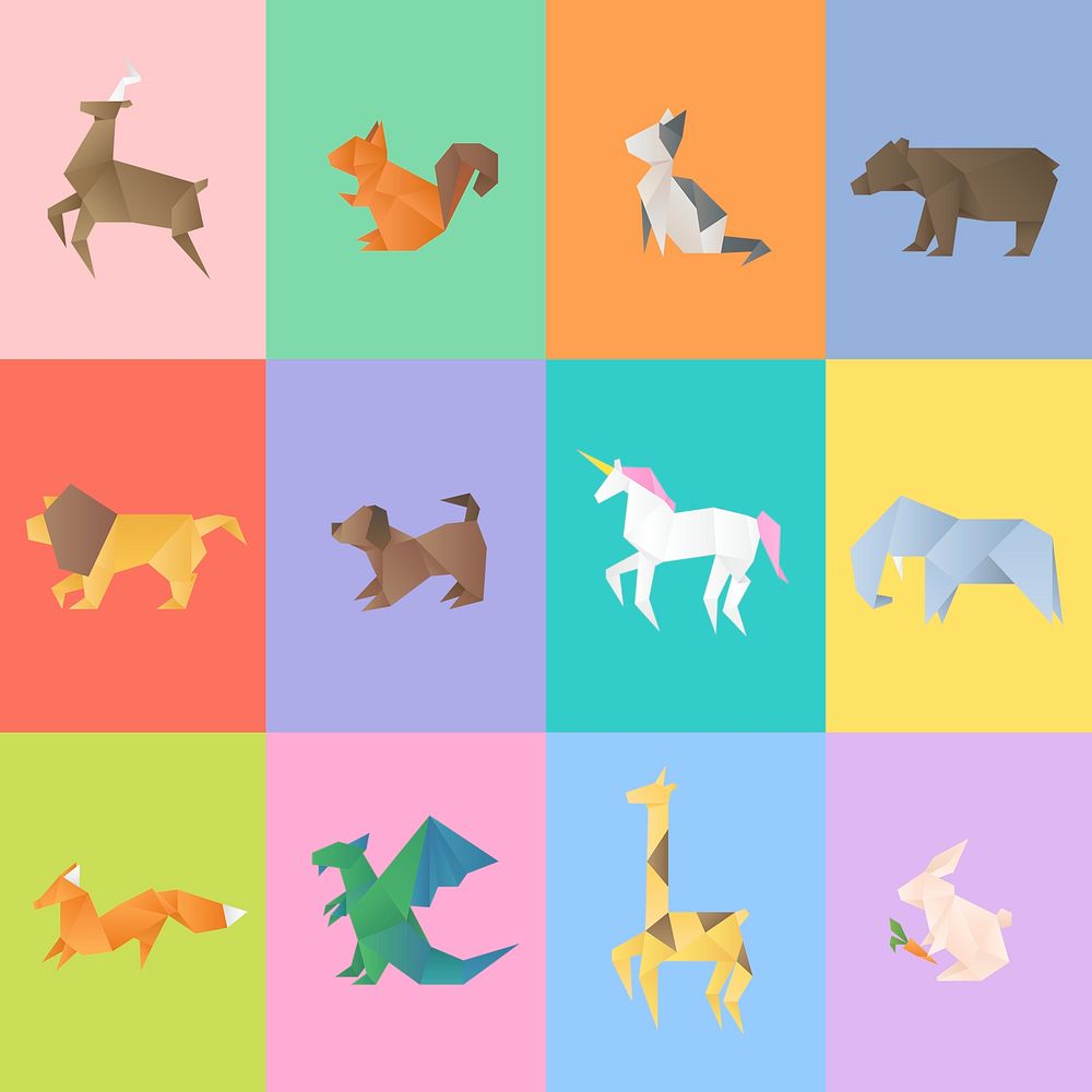 Animals paper craft psd polygon illustration collection