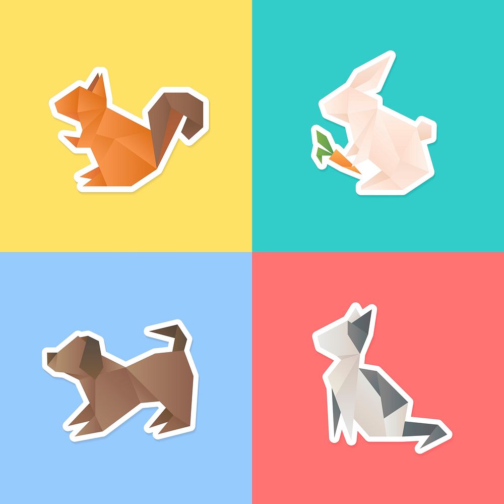 Animals paper craft polygon vector collection