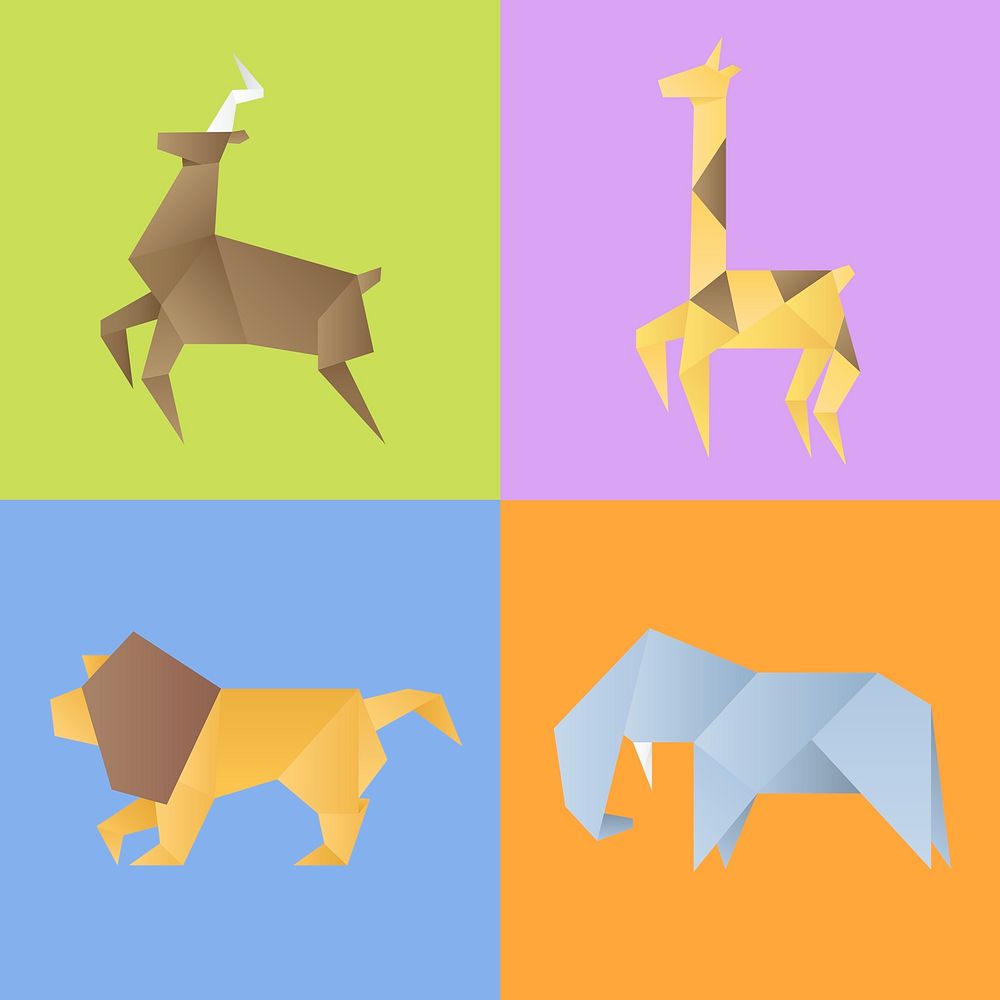 Animals paper craft psd polygon illustration set