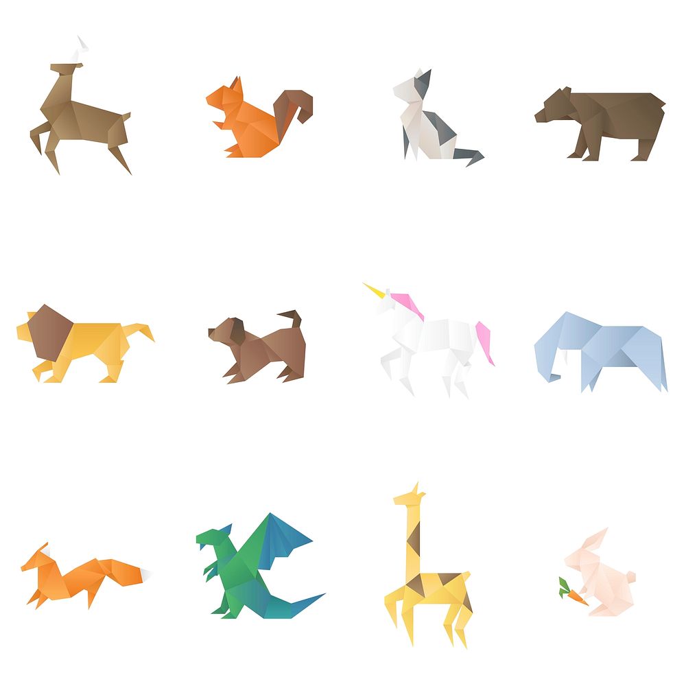 Origami animals geometric cut out side view set