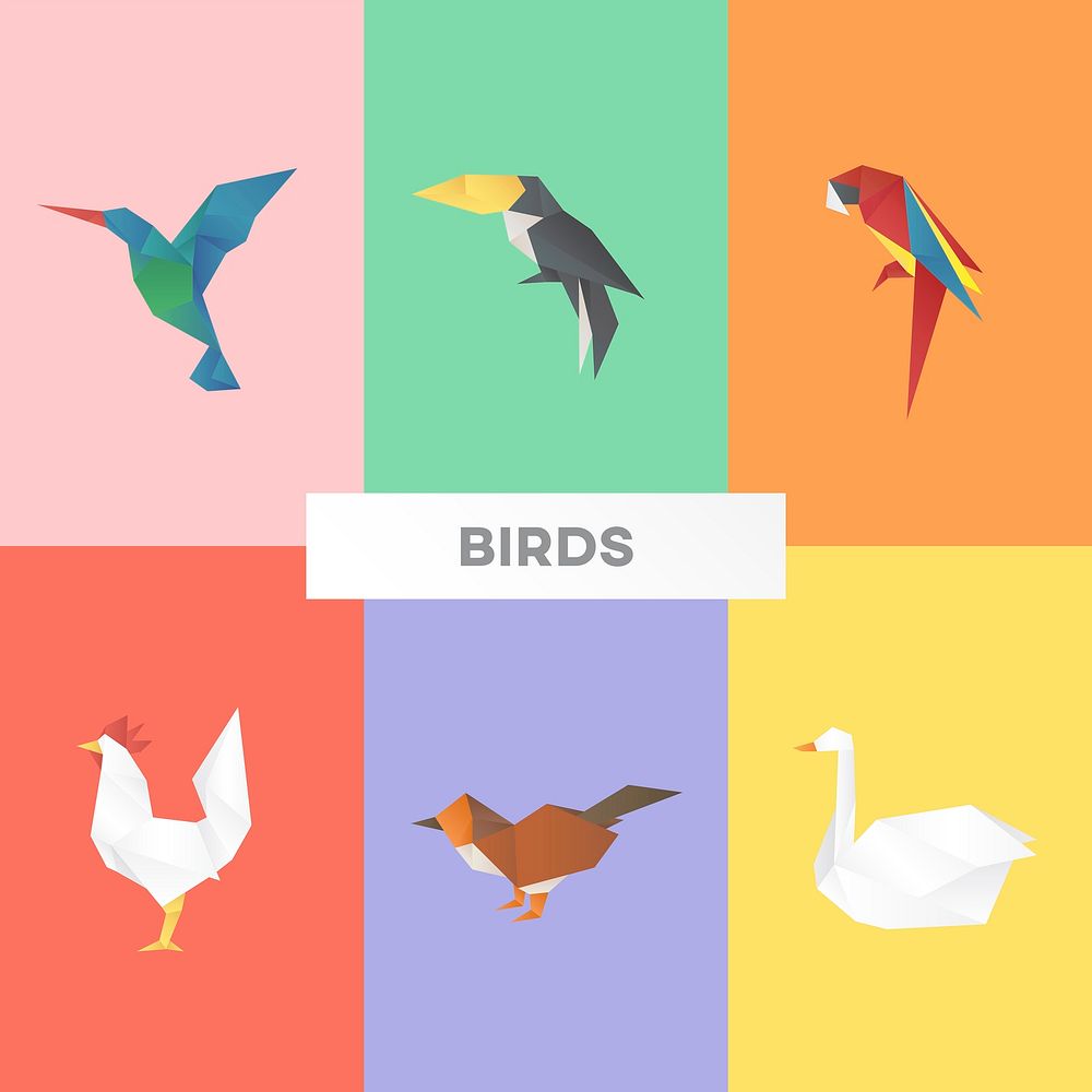 Birds origami paper polygon illustration collection