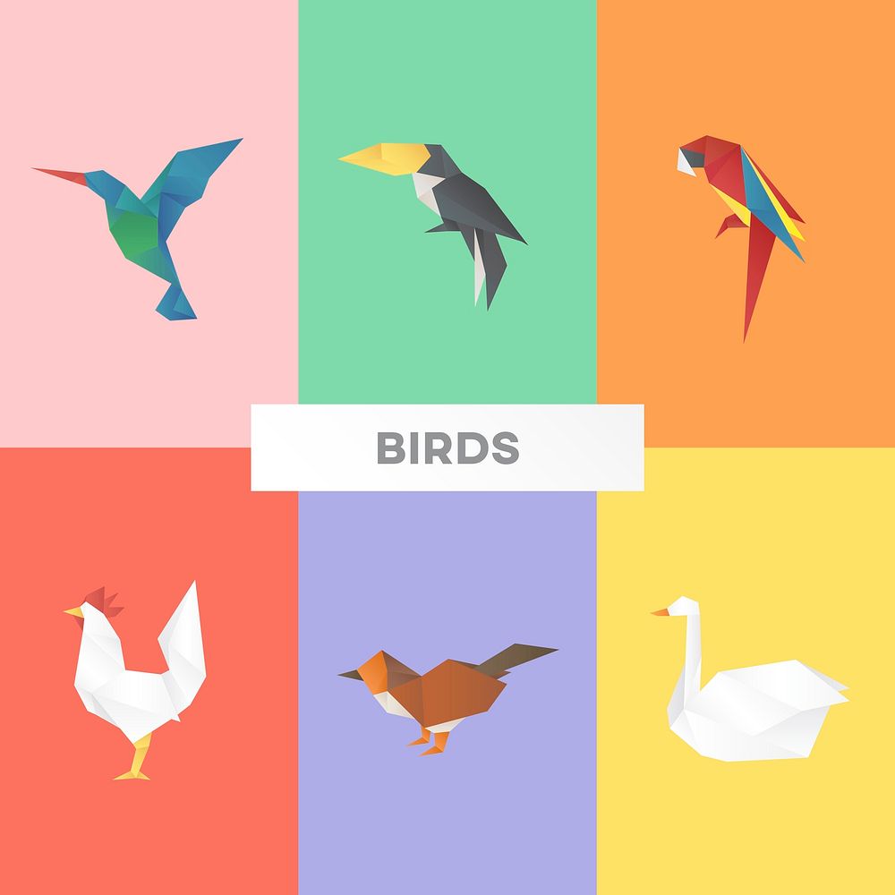 Origami birds paper craft vector cut out set