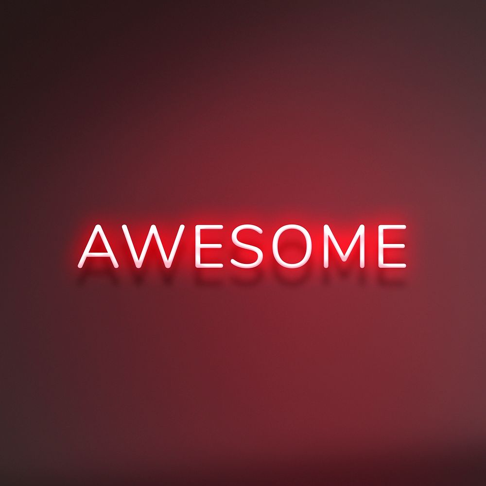 AWESOME neon word typography on a red background