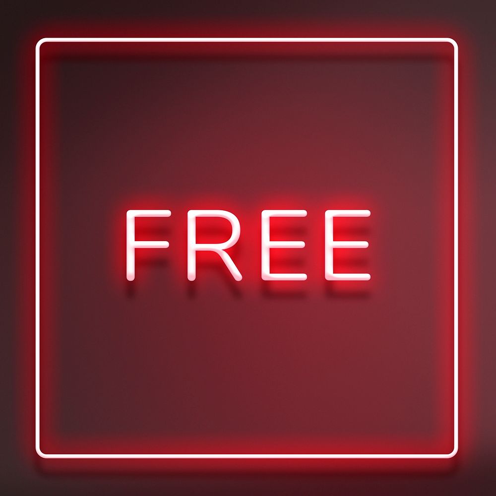 FREE neon word typography on a red background