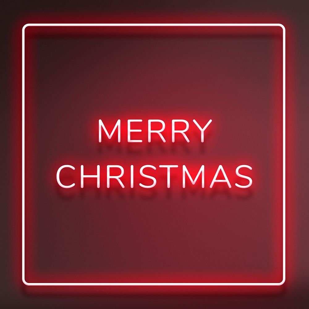 Merry Christmas neon word typography on a red background