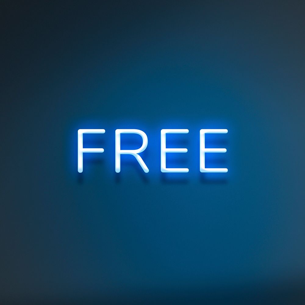 FREE neon word typography on a blue background