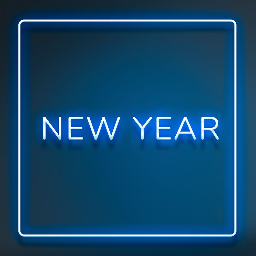 NEW YEAR neon word typography on a blue background