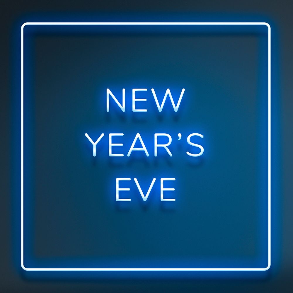 NEW YEAR'S EVE neon word typography on a blue background