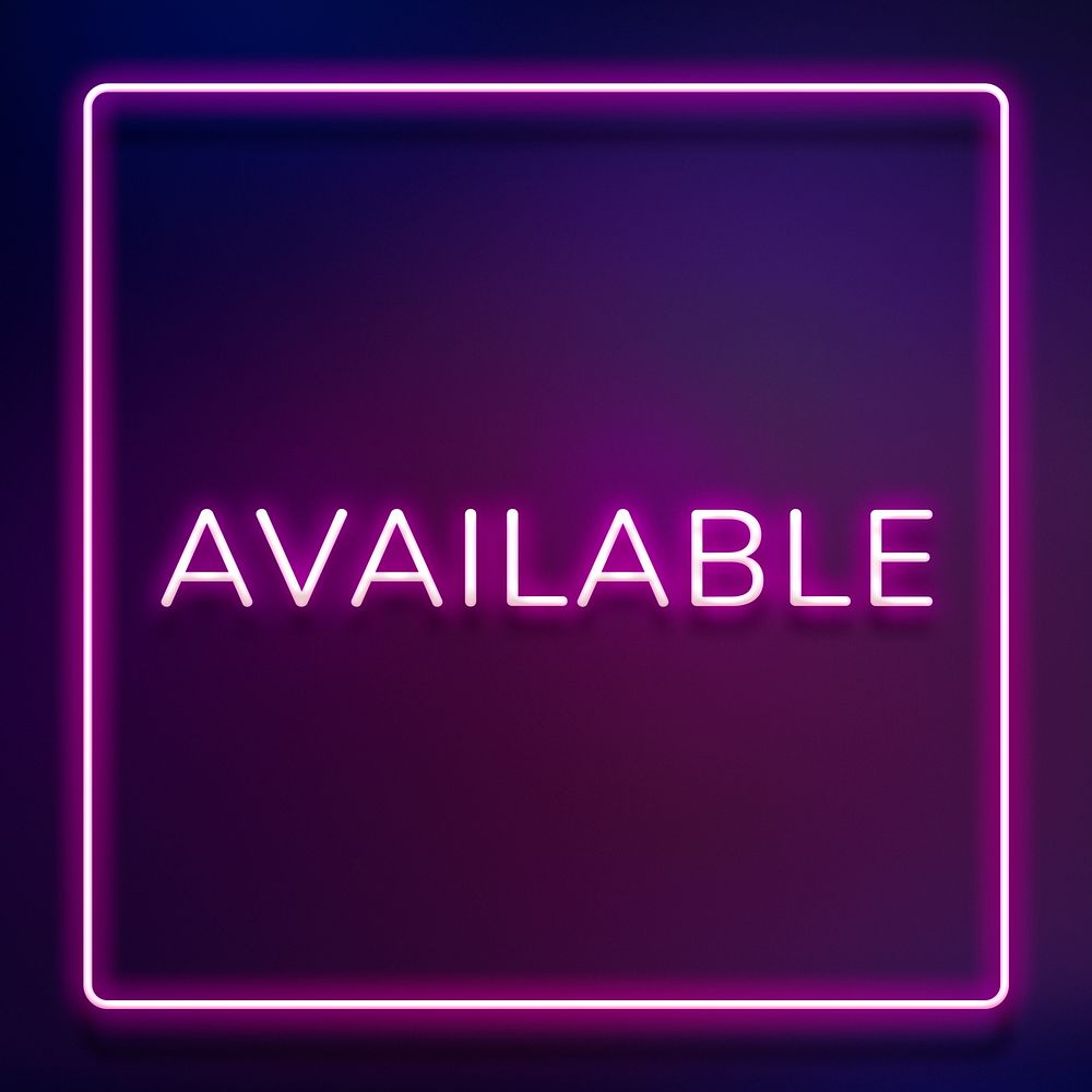 AVAILABLE neon word typography on a purple background