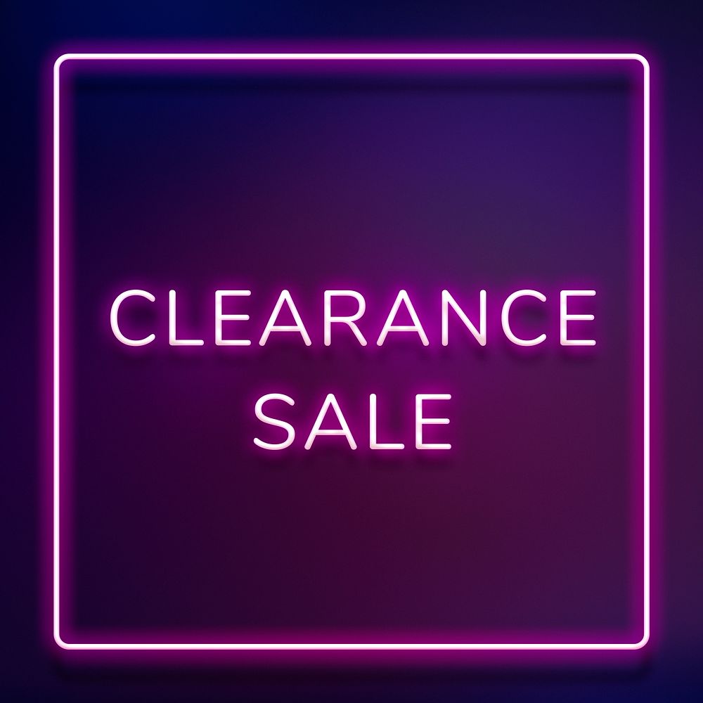 CLEARANCE SALE neon word typography on a purple background