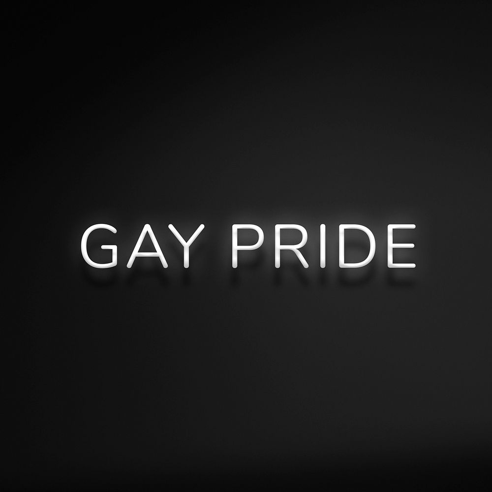 GAY PRIDE neon word typography on a black background
