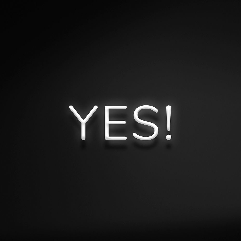 YES neon word typography on a black background