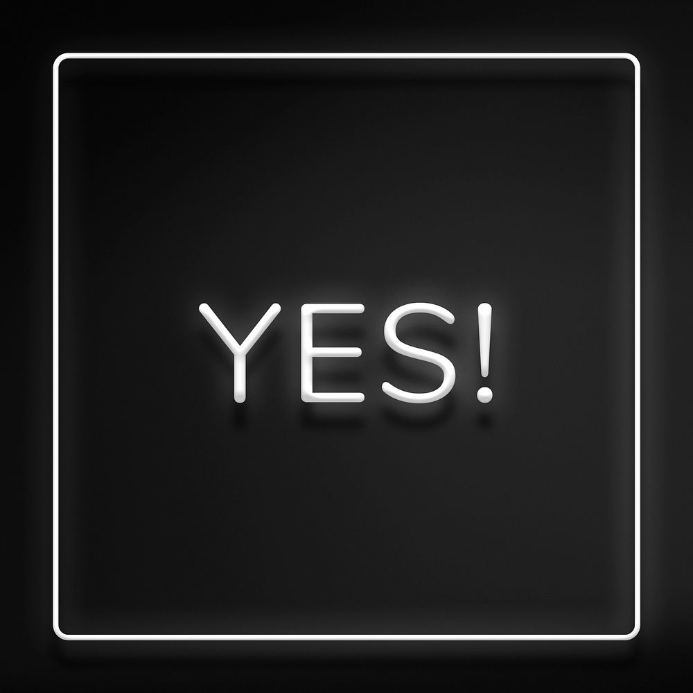 YES neon word typography on a black background