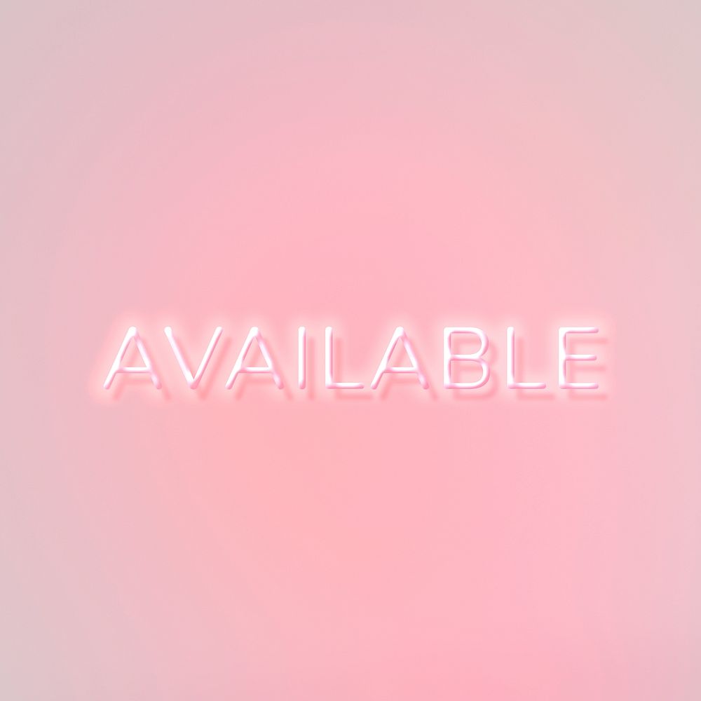 AVAILABLE neon word typography on a pink background