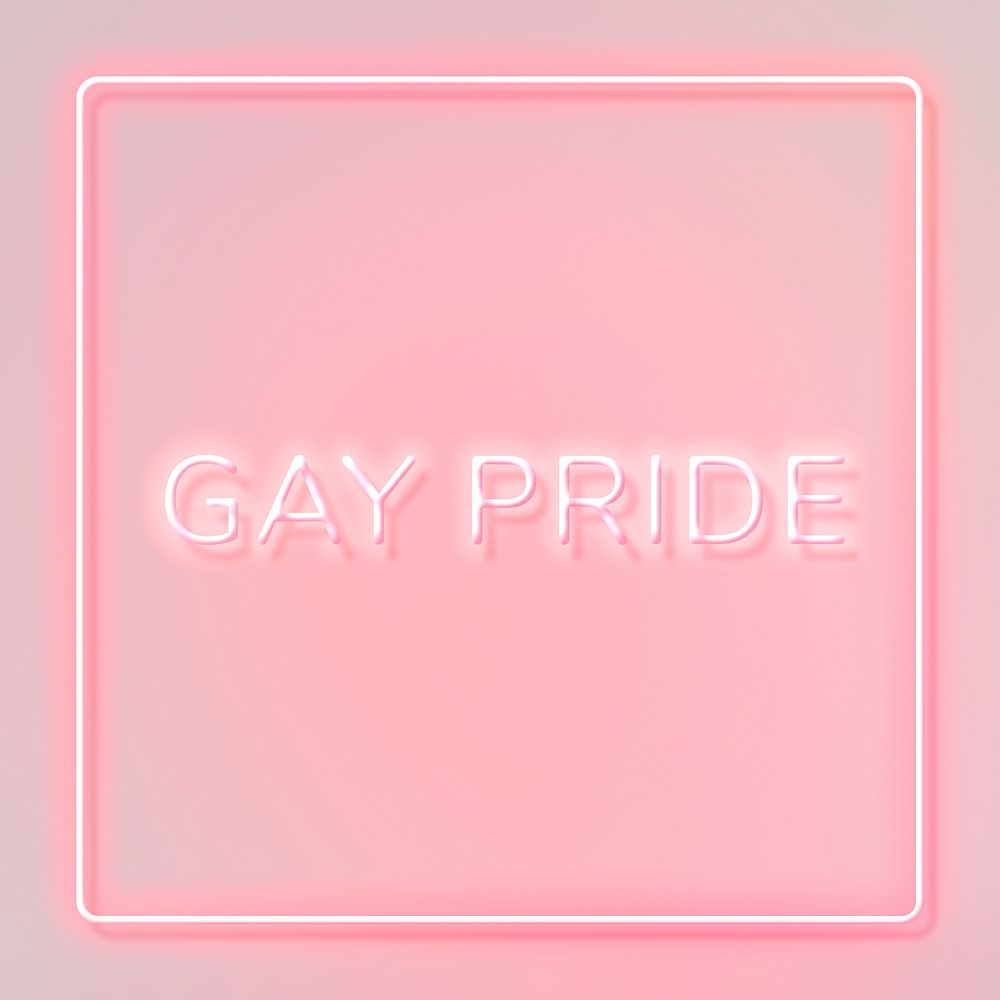 GAY PRIDE neon word typography on a pink background