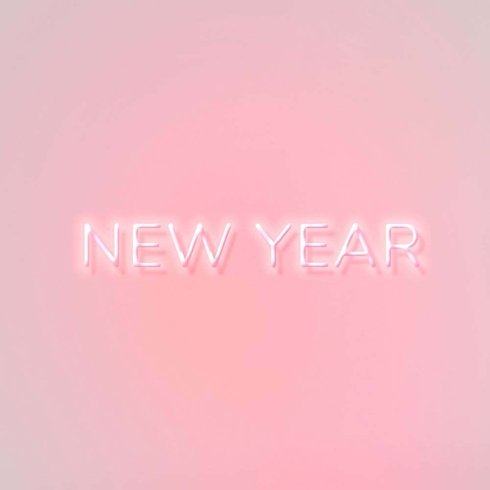 NEW YEAR neon word typography on a pink background