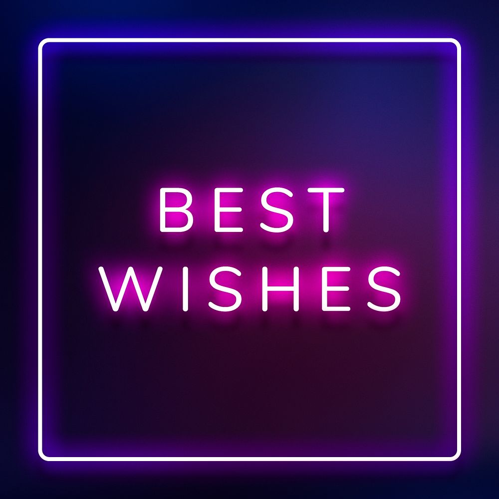 Best wishes neon pink text in frame on indigo blue background