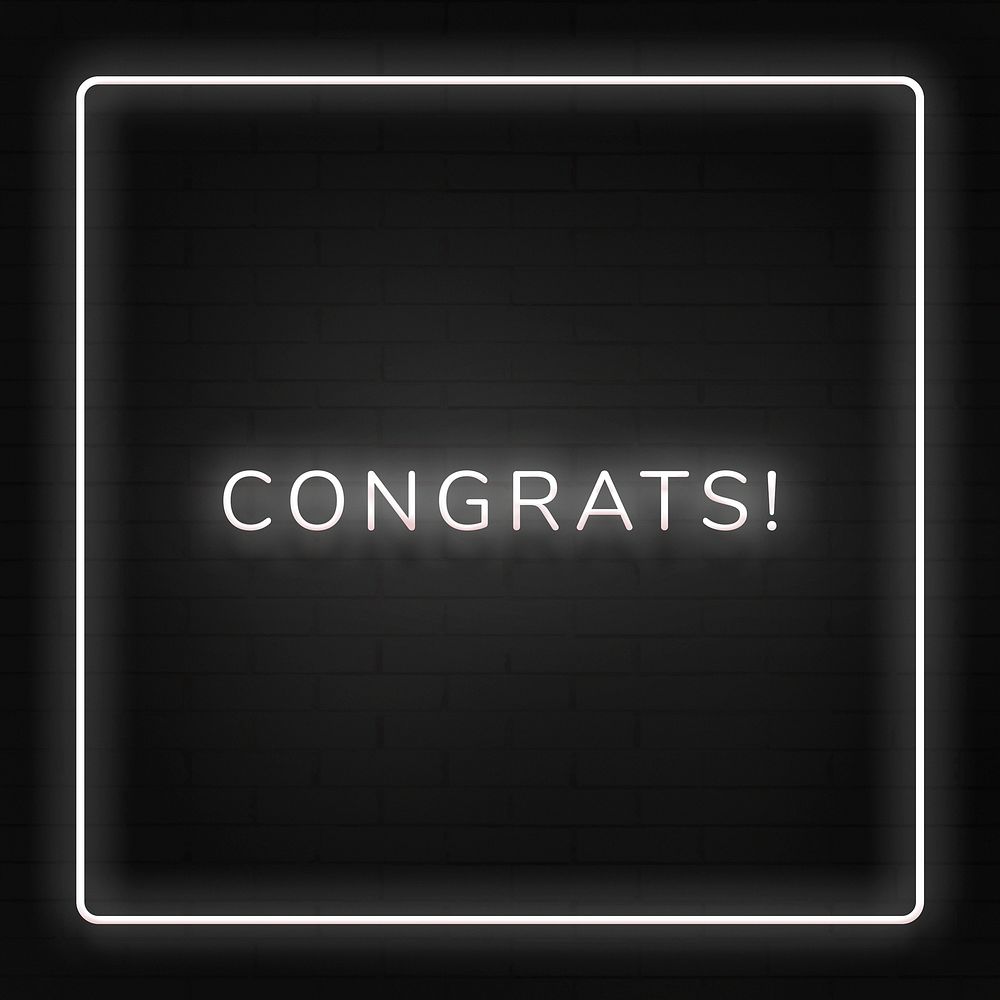 Glowing congrats neon typography on a black background