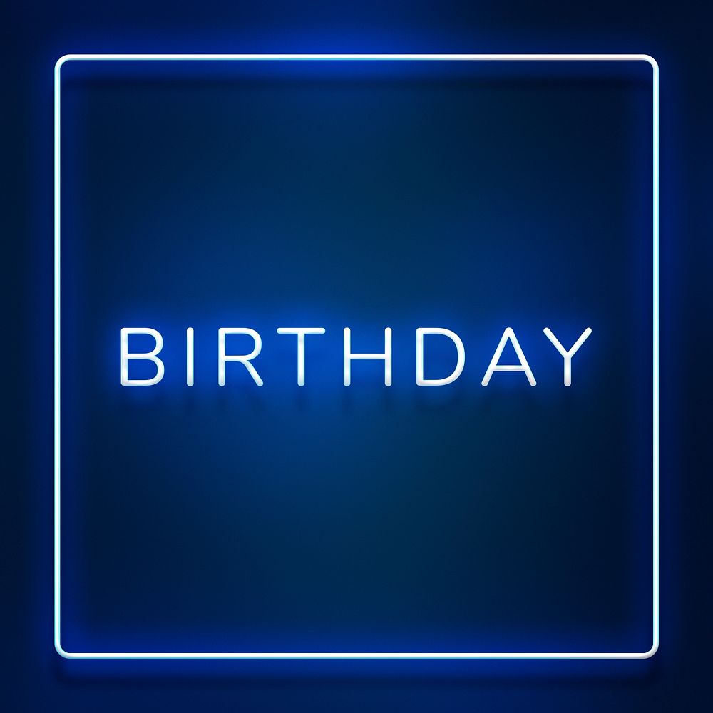 Glowing neon birthday typography on blue background