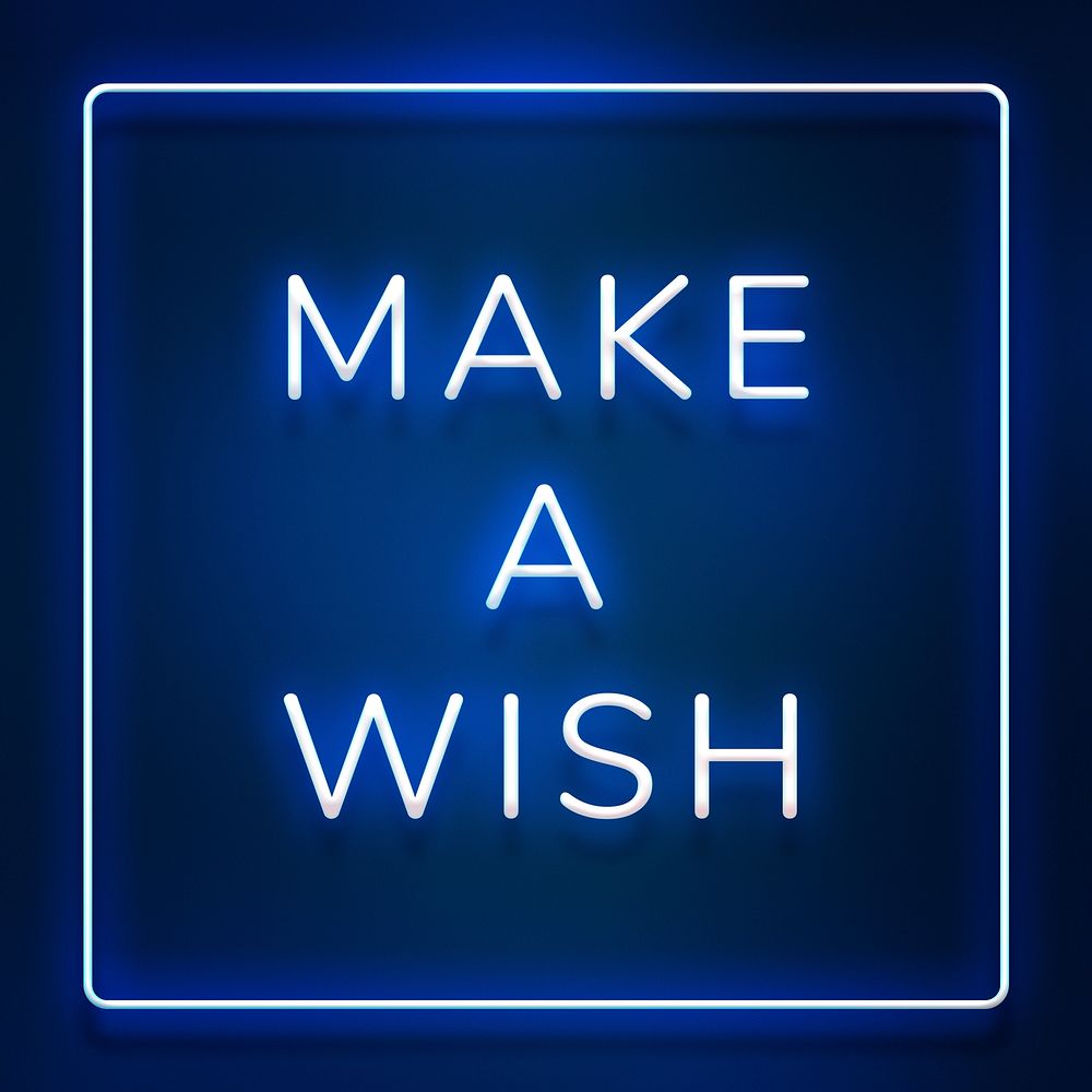 Make a wish neon blue text in frame on indigo blue background