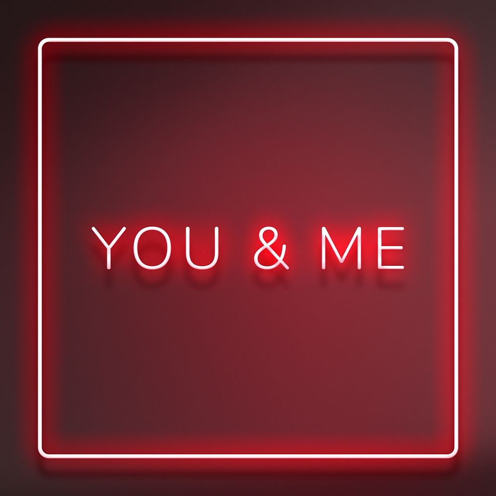 Glowing You&Me neon typography on a red background