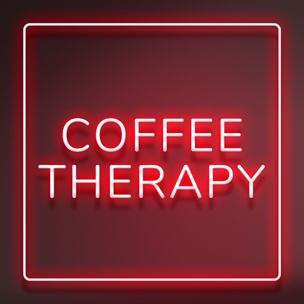 Retro red coffee therapy frame neon border text