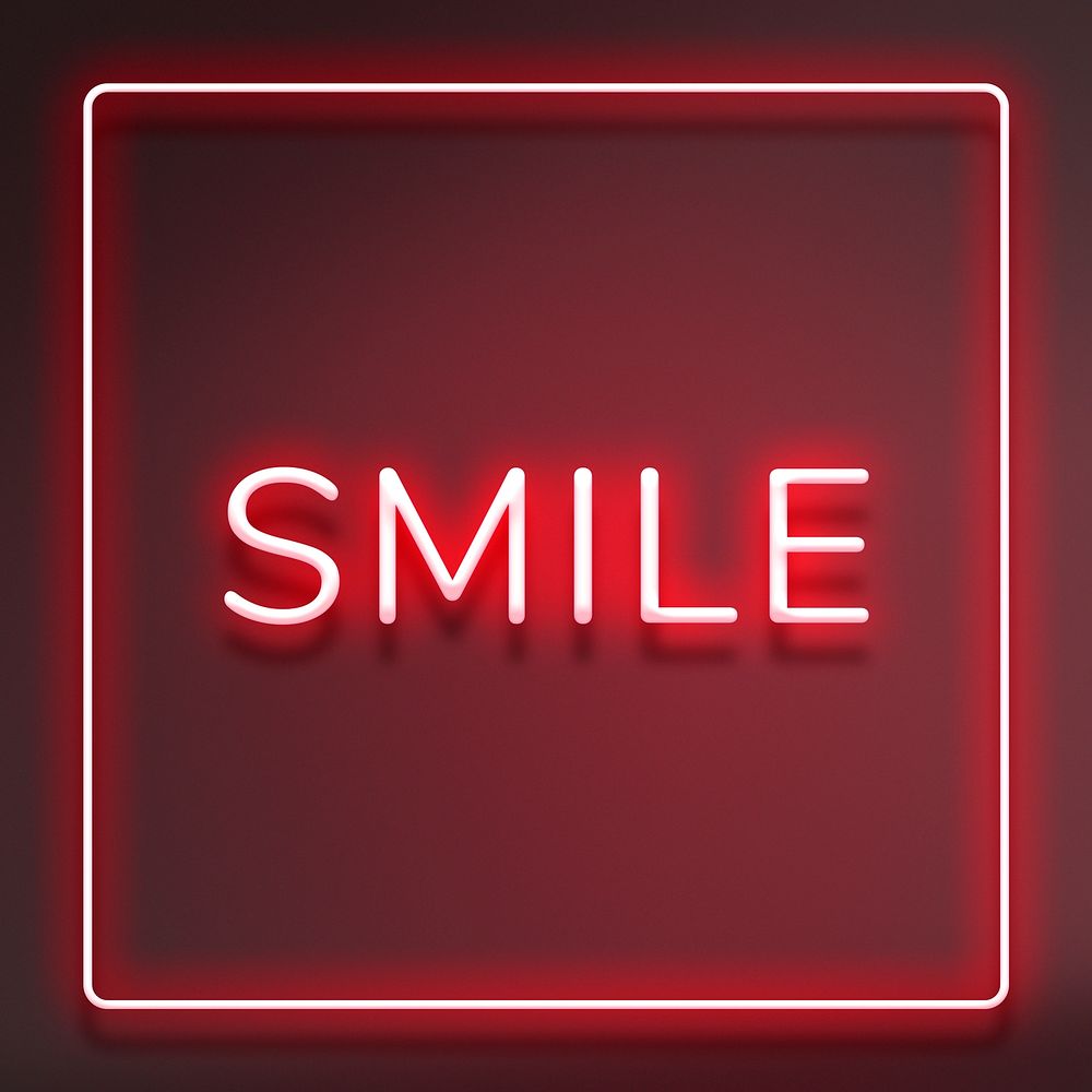 Red smile neon sign frame lettering typography