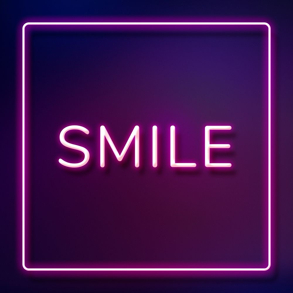 Smile purple neon sign frame text typography