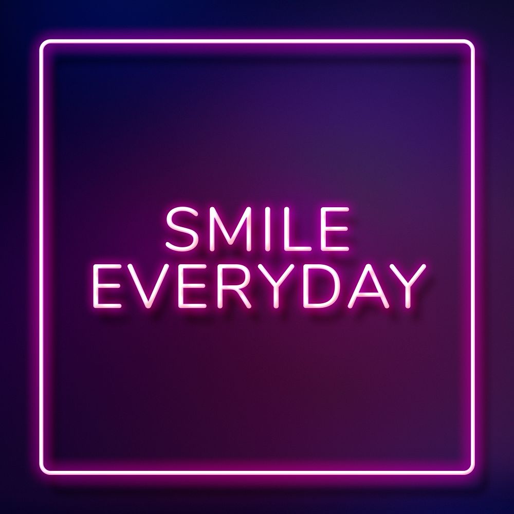 Smile everyday purple neon sign frame text typography
