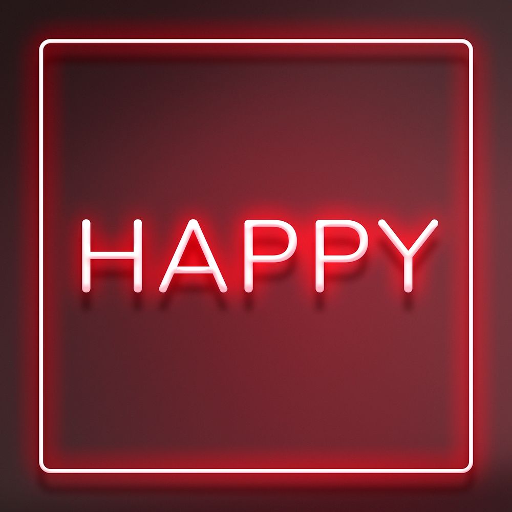 Glowing frame happy red neon sign