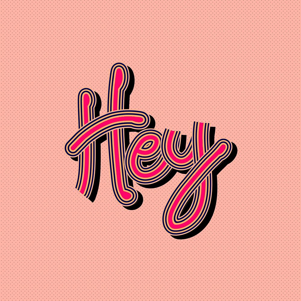 Peachy pink Hey psd word illustration dotted background