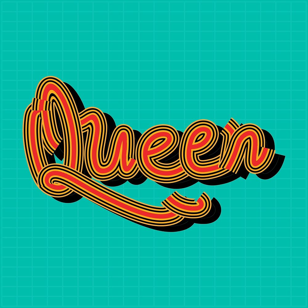 Red retro Queen font with green grid background