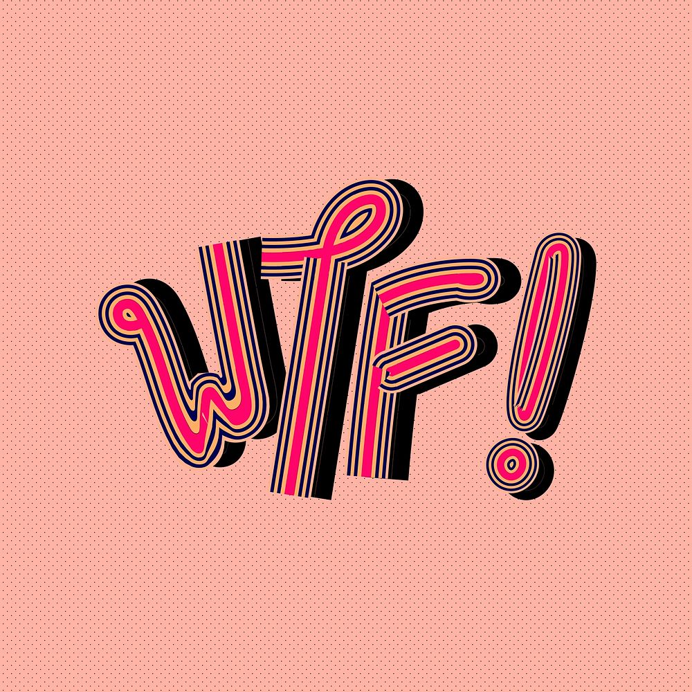 Peachy pink WTF! word illustration dotted background