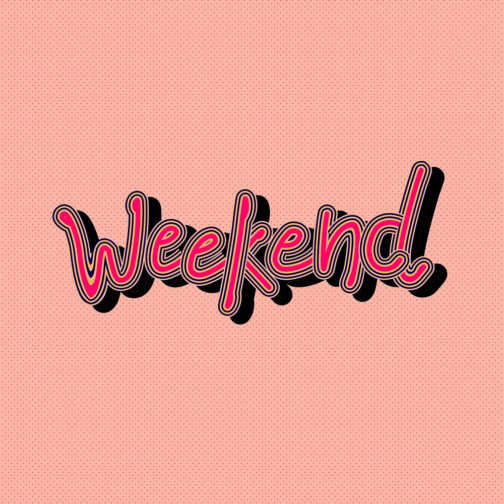 Colorful pink Weekend vector word typography with peachy background