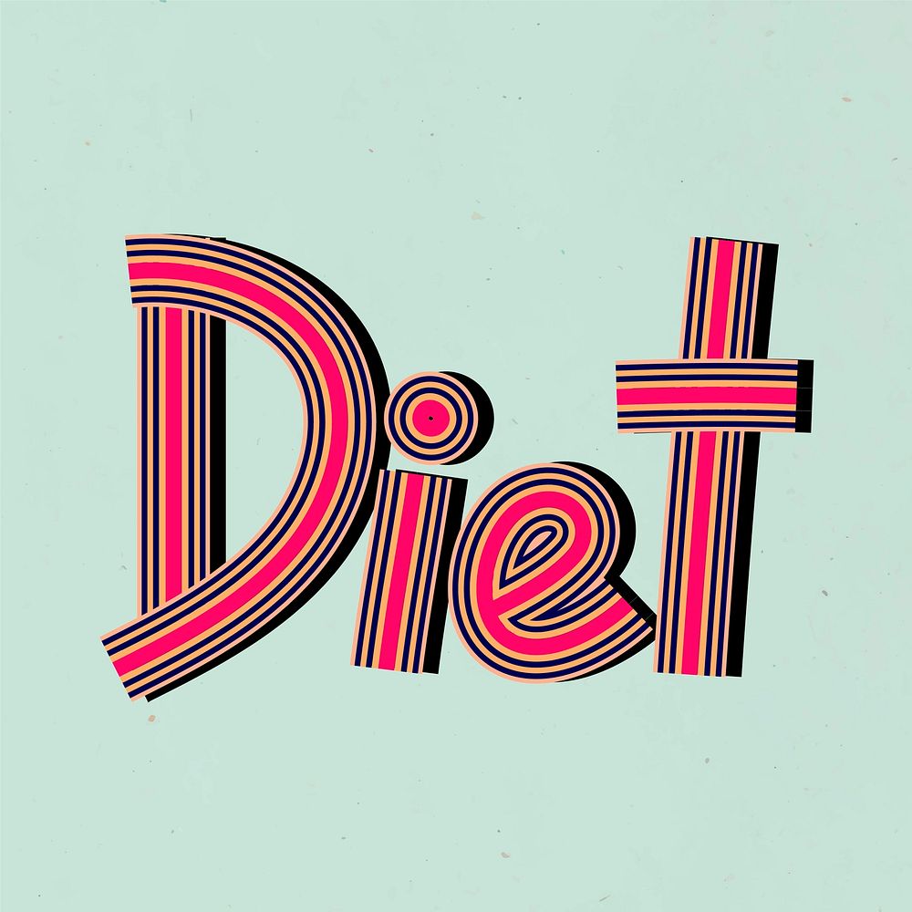 Health word diet vector line font retro typography handwritten