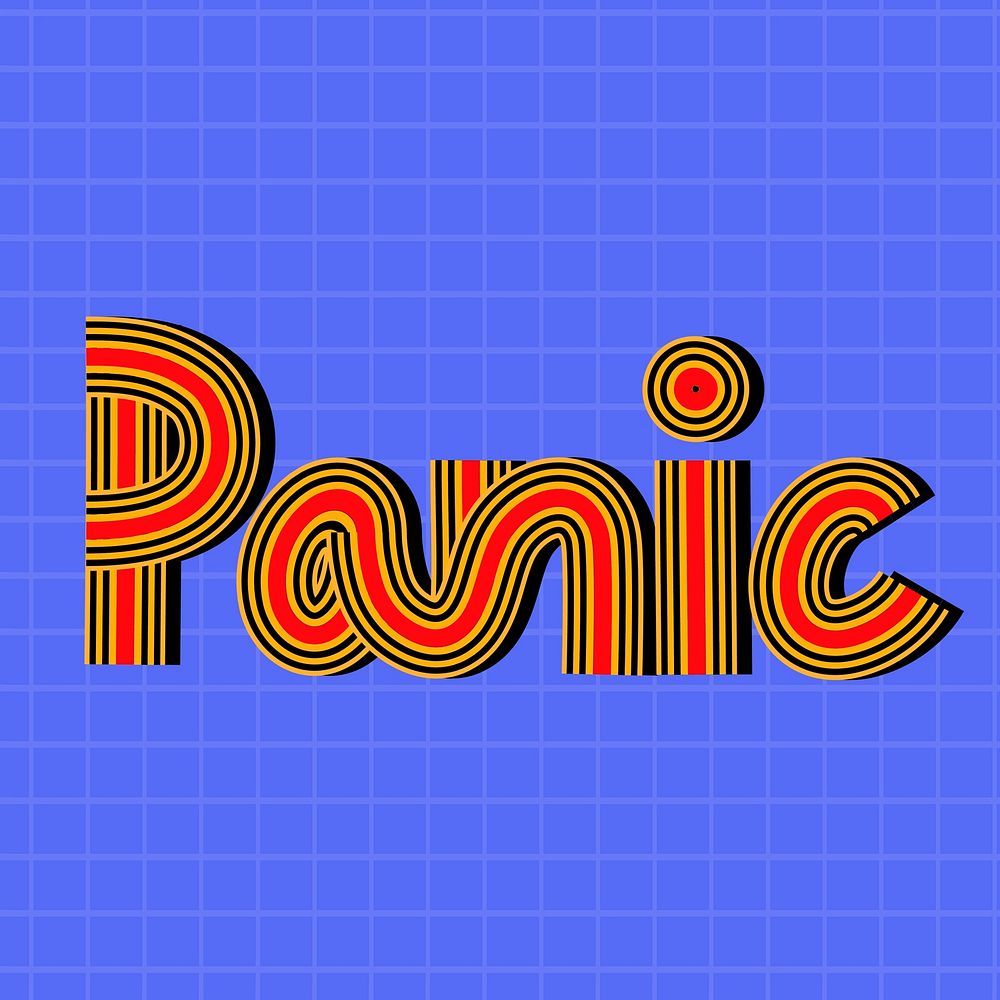 Retro doodle vector panic word concentric font typography