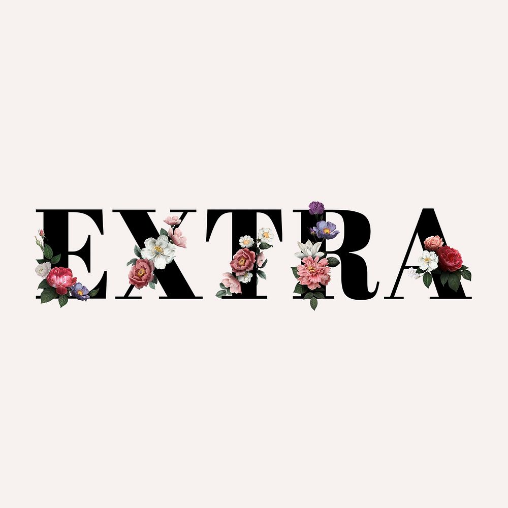 Floral extra word typography on a beige background