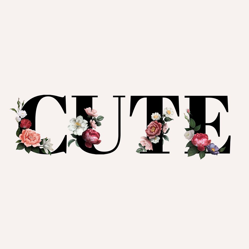 Floral cute word typography on a beige background