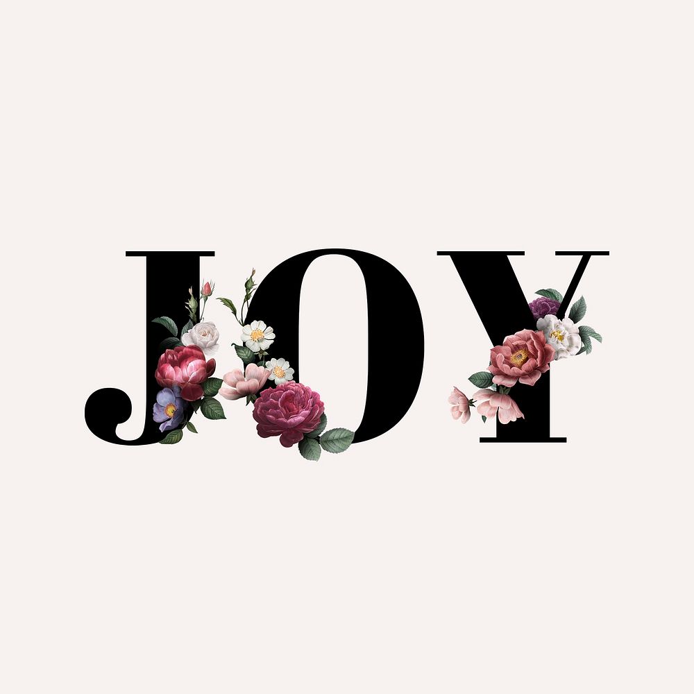 Floral joy word typography on a beige background