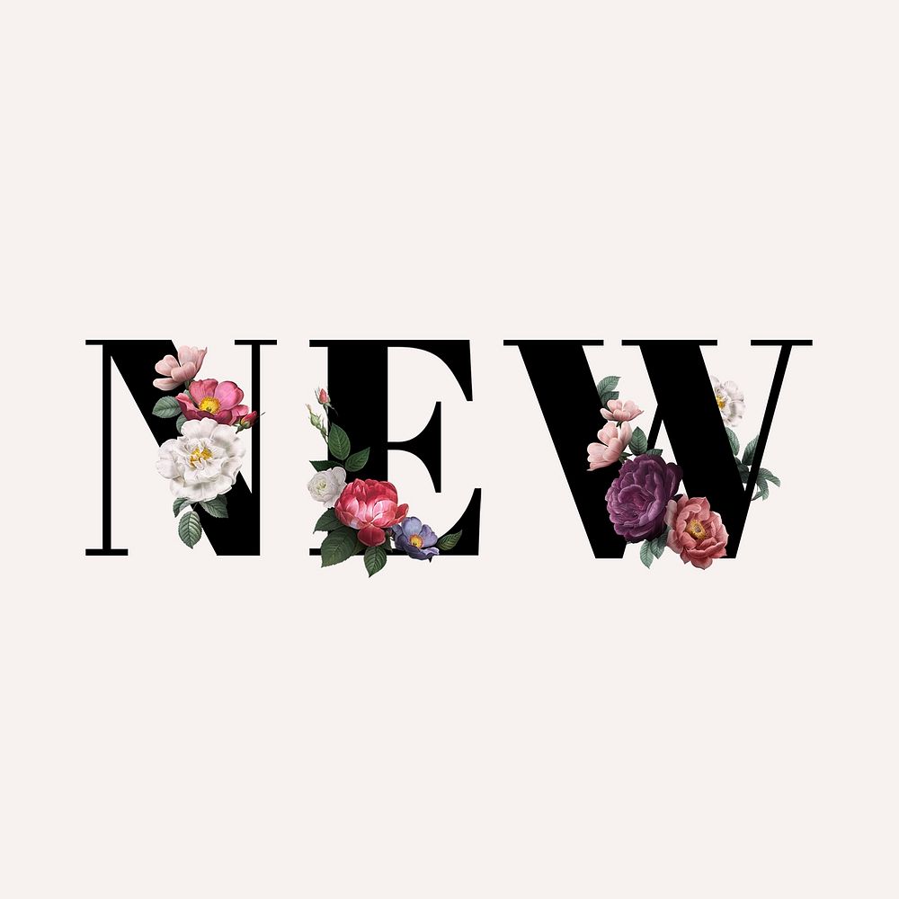 Floral new word typography on a beige background