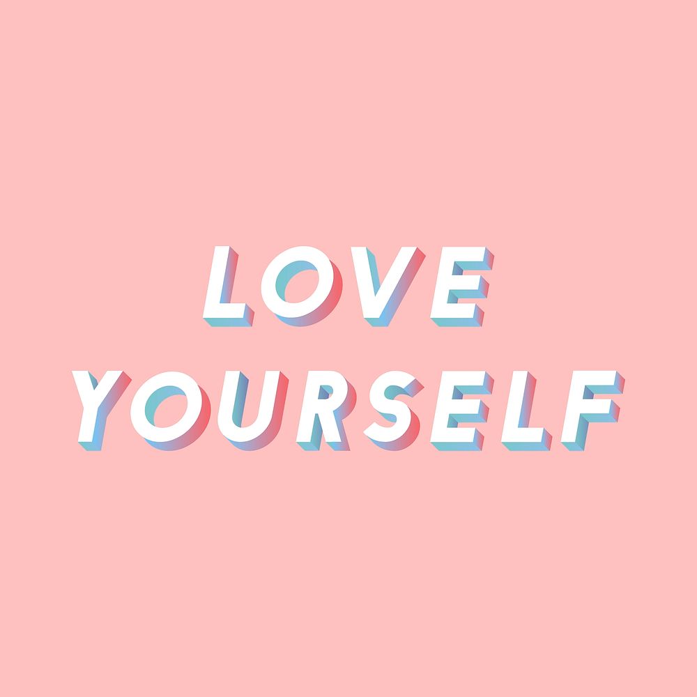 3d font love yourself text gradient shadow typography