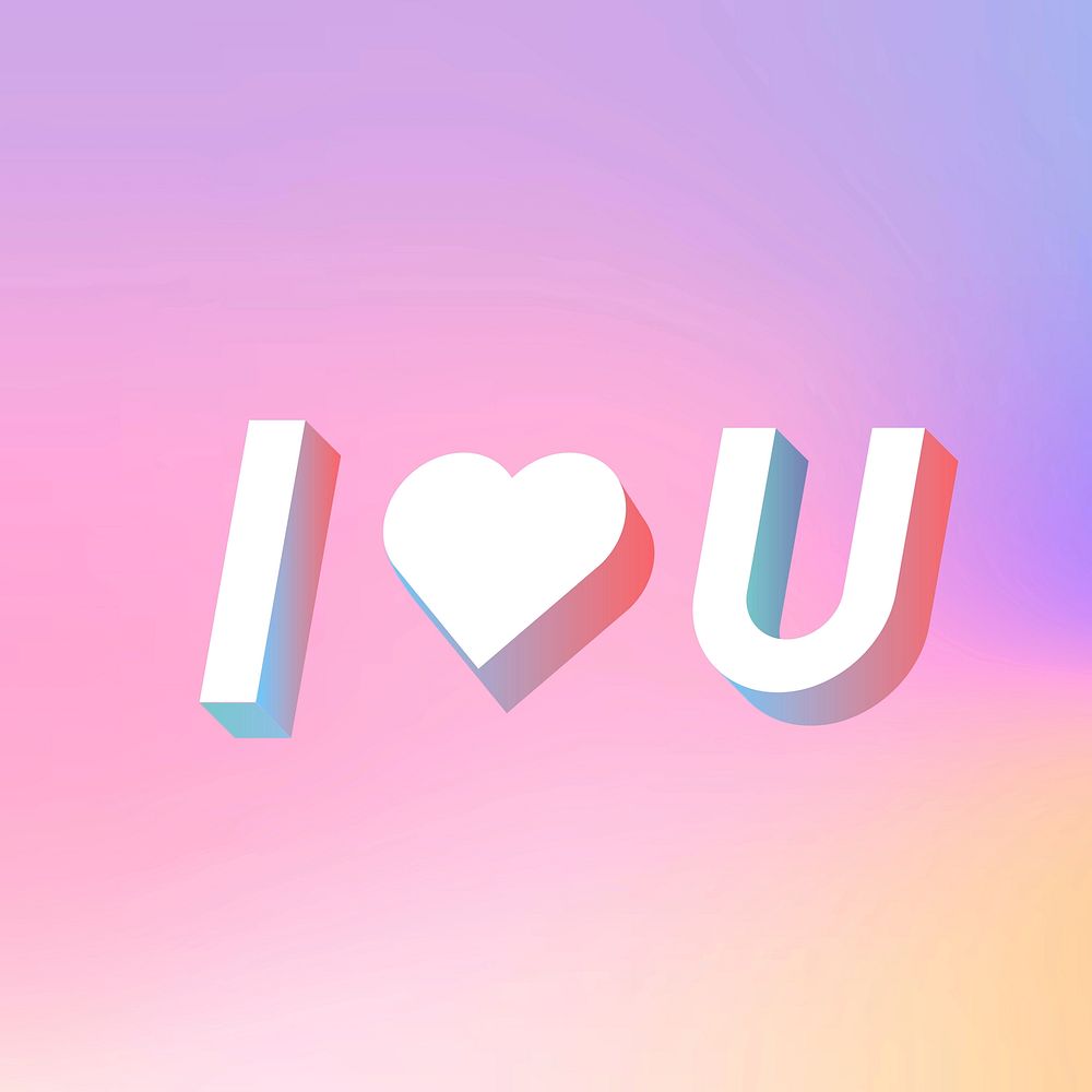 Isometric word I love you typography on a pastel gradient background vector