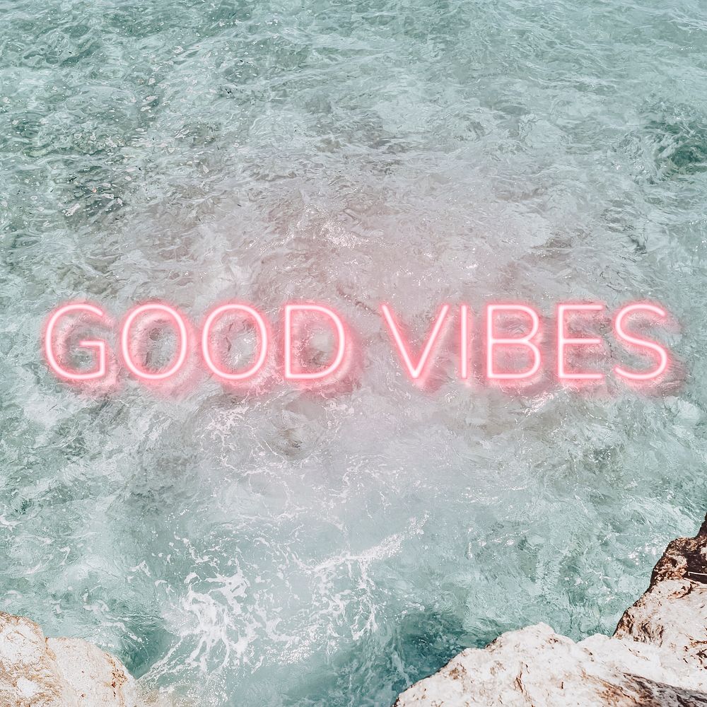 GOOD VIBES word pink neon typography